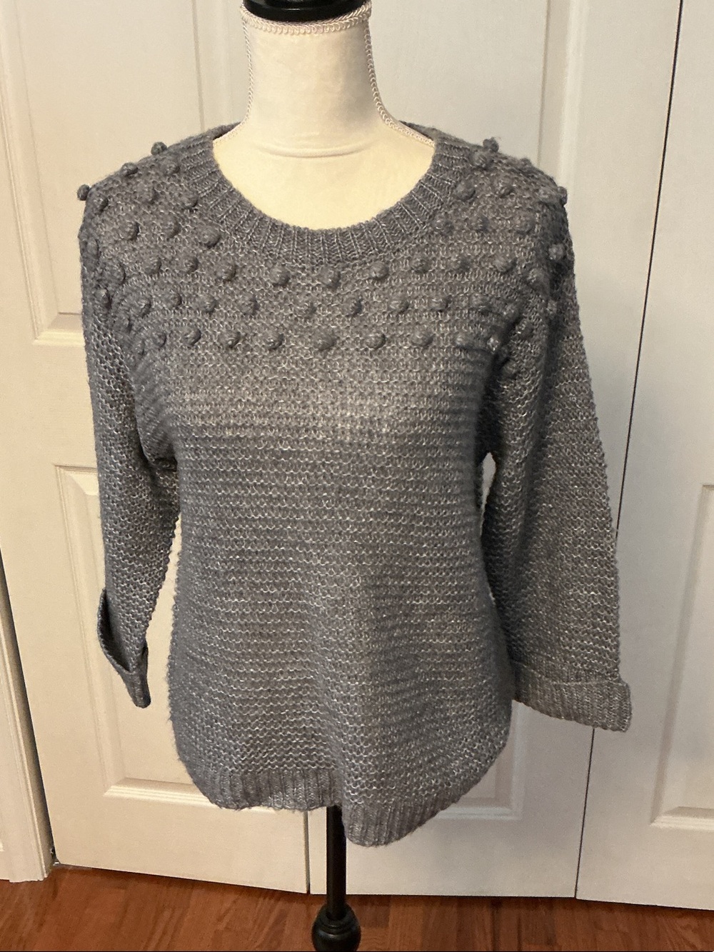 JohnPaulRichard Heather Gray Bobble Yoke Crewneck Sweater